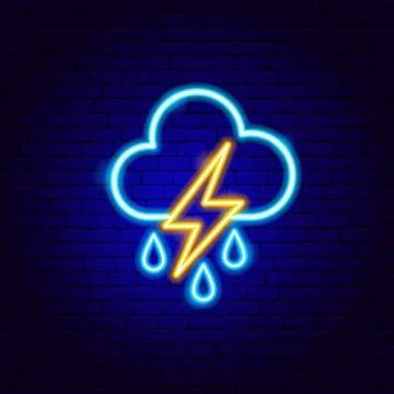 Cloud Lightning Rain Neon Sign Stock Illustration