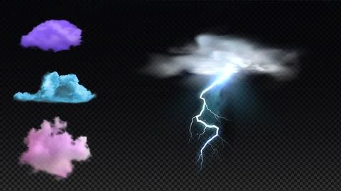 Cloud with lightning strikes thundercloud, realistic storm cloud with blast Stock Illustration