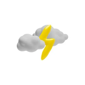 Cloud with lightning symbol in 3D cartoon style vector illustration isolated Stock Illustration