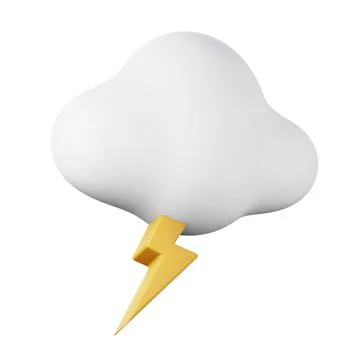 Cloud with lightning thunder high quality 3D render illustration icon. Stock Illustration