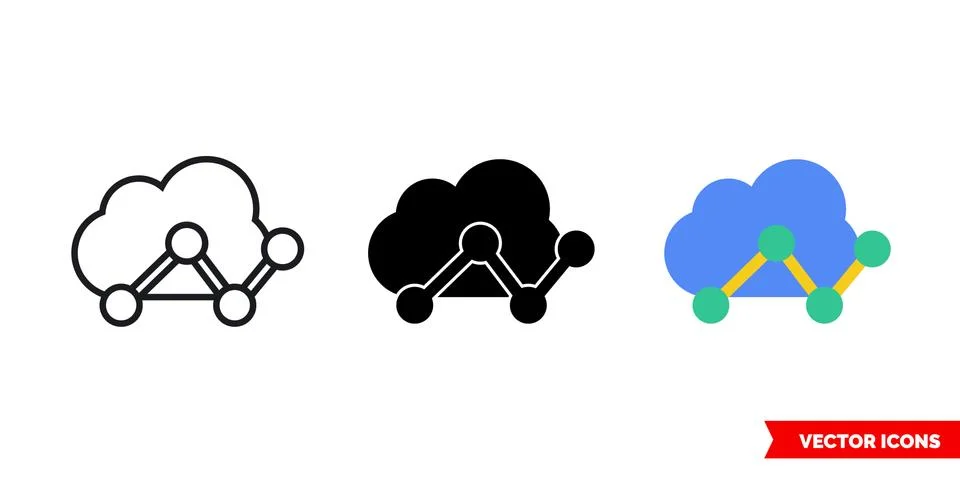 Cloud line chart icon of 3 types color, black and white, outline. Isolated ve イラスト素材