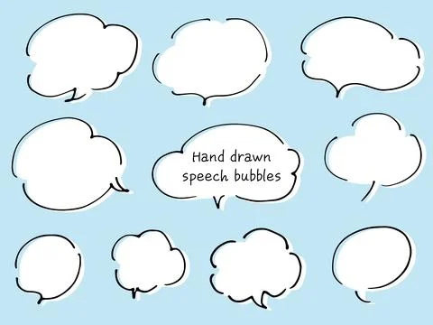 A cloud-like line drawing speech balloons with white painted background. Illustrazione stock
