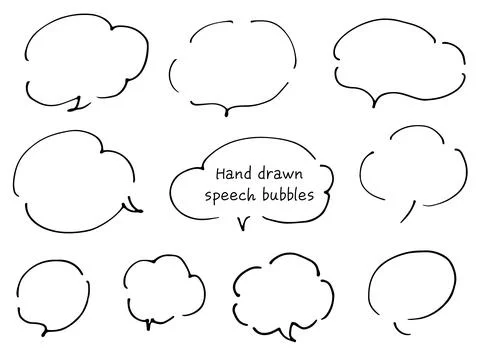 A cloud-like line-drawing speech balloons. Loose and stylish speech bubbles.. Stock Illustration