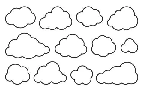 Cloud line icon set weather database network sign Stock Illustration