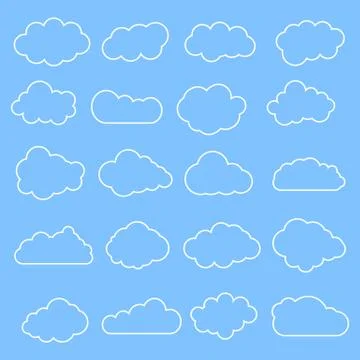 Cloud line symbols. Clouds set collection on blue background. Vector drawing. Illustrazione stock
