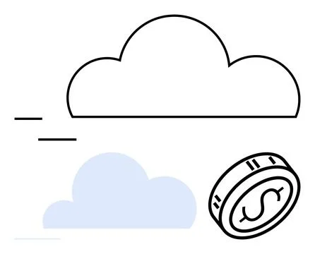 Cloud, lines, blue cloud, coin with dollar sign. Ideal for digital economy, c Stock Illustration