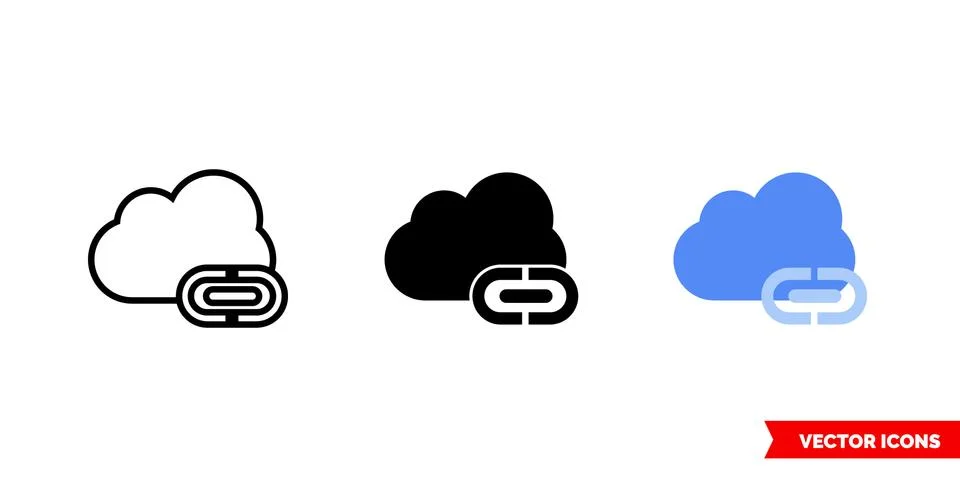 Cloud link icon of 3 types color, black and white, outline. Isolated vector s Stock Illustration