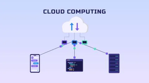 Cloud linked to phone code window and server rack vector illustration Stock Illustration