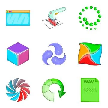 Cloud loading icon set, cartoon style Illustrazione stock