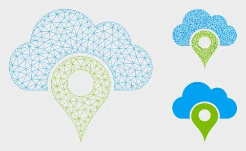 Cloud Location Vector Mesh Wire Frame Model and Triangle Mosaic Icon Illustrazione stock