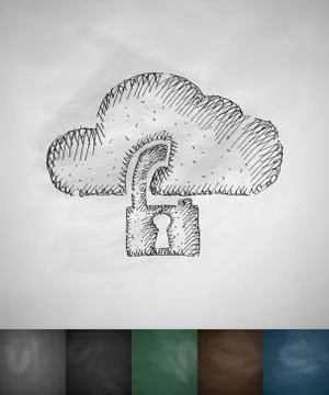 Cloud lock icon. Hand drawn vector illustration Stock Illustration