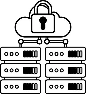 Cloud with a lock on it. The lock is on the cloud and it is surrounded by o.. Stock Illustration