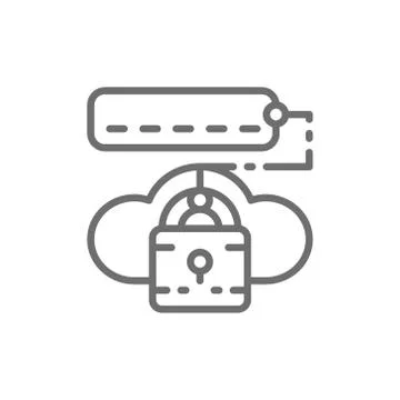 Cloud lock with password, data security line icon. Stockillustratie