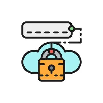 Cloud lock with password, data security flat color line icon. Stockillustratie