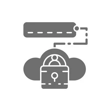 Cloud lock with password, data security grey icon. Illustrazione stock
