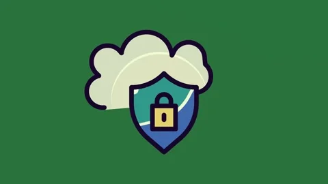 A cloud with lock on top of it and green background shield isolated on green Stock Footage 336858586