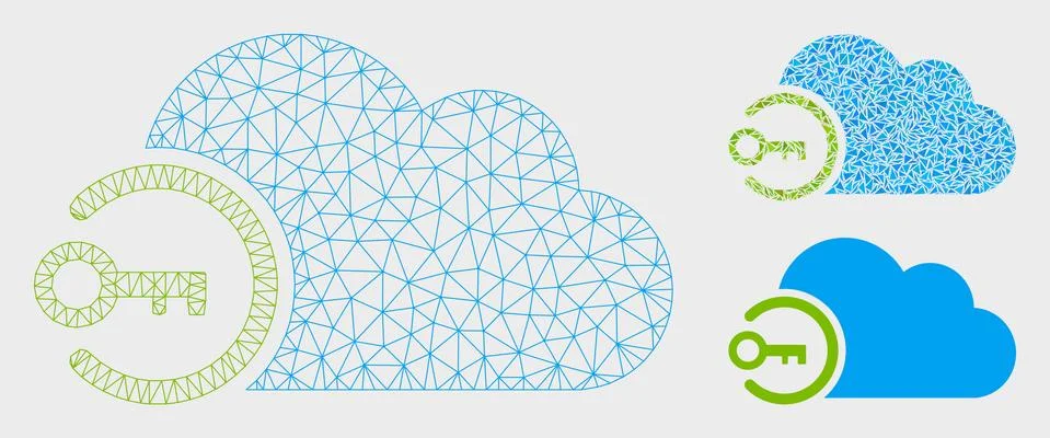 Cloud Login Vector Mesh Wire Frame Model and Triangle Mosaic Icon 스톡 일러스트