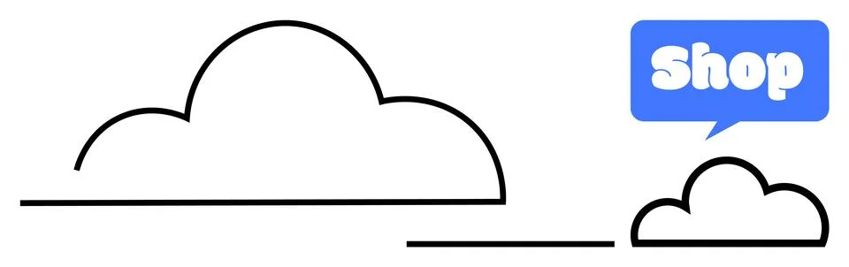 Cloud Logo with Minimalist Design Featuring Shop Text in Blue Cloud Stock Illustration