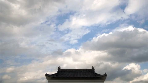 Cloud loop above Chinese temple roof, time lapse. Stock Footage 97784040