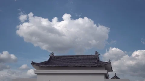 Cloud loop above Chinese temple roof, time lapse. Stock Footage 110823572