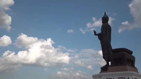 Cloud loop above giant Buddha statue in Thailand, Time lapse Stock Footage 115686871