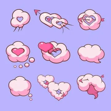 Cloud love hearts comic elements for Valentines Day Vector illustration Stock Illustration