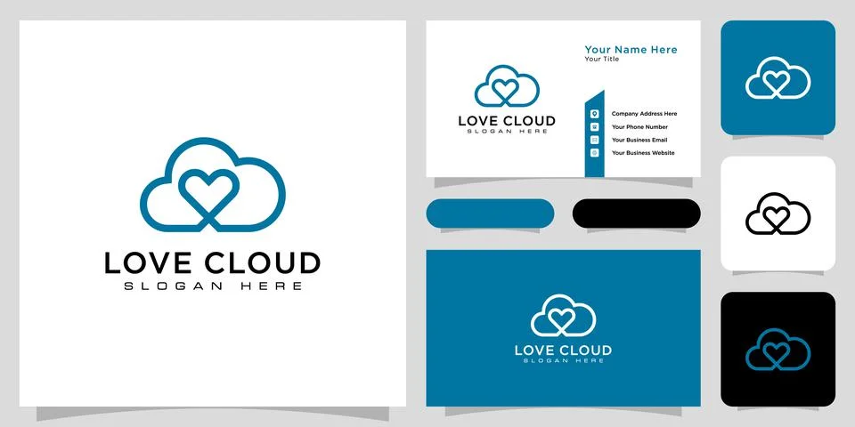 Cloud love logo vector line style Stock Illustration