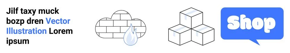 Cloud made from bricks with a falling drop, stacked cubes, and a speech bubbl Stock Illustration