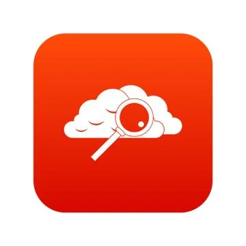 Cloud with magnifying glass icon digital red Stock Illustration