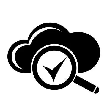 Cloud, magnifying glasses and checkmarks. icon Stock Illustration
