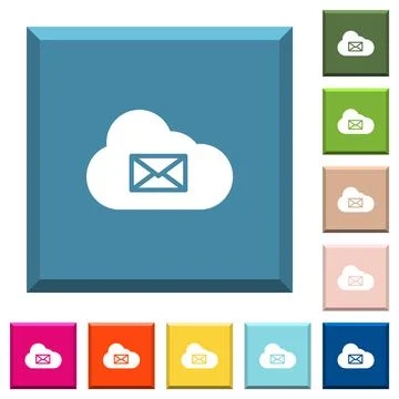 Cloud mail system white icons on edged square buttons Illustrazione stock