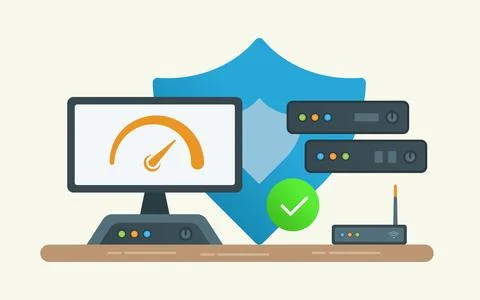 Cloud management, server performance, and security represented illustration Stock Illustration