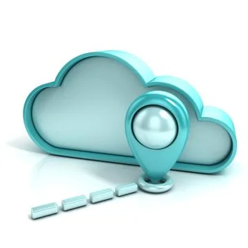 Cloud with map pointer. Favorite places. 3D Stock Illustration