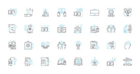 Cloud media linear icons set. Streaming, Cloud storage, Virtualization Stock Illustration