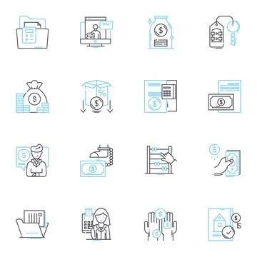 Cloud media linear icons set. Streaming, Cloud storage, Virtualization Illustrazione stock
