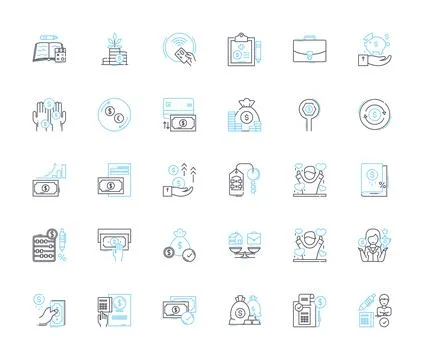 Cloud media linear icons set. Streaming, Cloud storage, Virtualization Stock Illustration