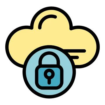 Cloud memory lock icon color outline vector Illustrazione stock