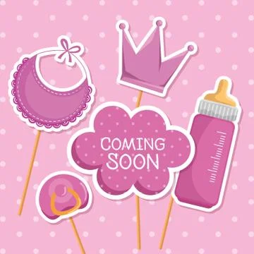 Cloud message with feeding bottle and bib decoration Stock Illustration