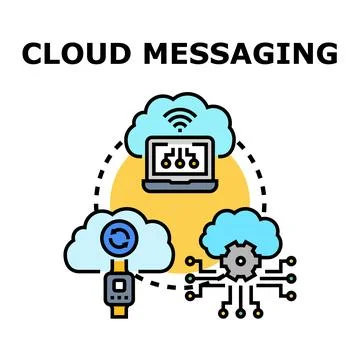 Cloud messaging network connecting digital devices and data Illustrazione stock