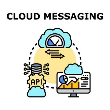 Cloud messaging system transmitting data via api Stock-Illustration