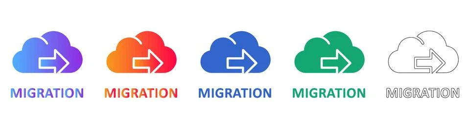 Cloud Migration Icon Set in Gradient and Outline 库存插图