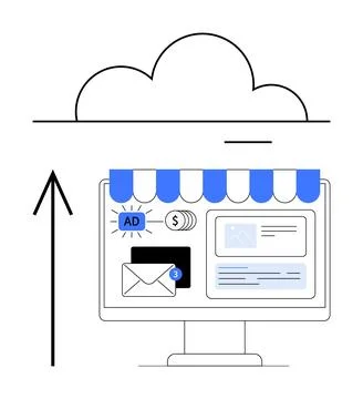 Cloud Migration of Online Store with Email Notifications, Advertisements, a.. Stock Illustration