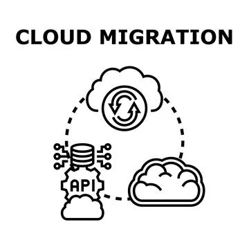 Cloud migration process data information technology concept Illustrazione stock