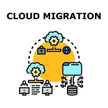 Cloud migration process moving data and users Stock Illustration