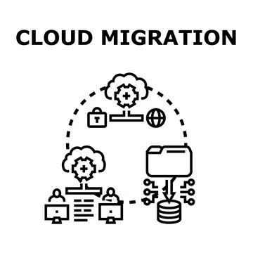 Cloud migration process moving data and users Illustrazione stock