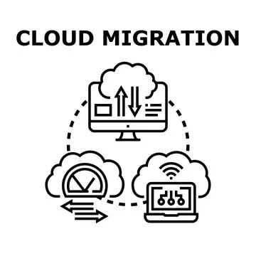 Cloud migration process transferring data between technologies Stock Illustration