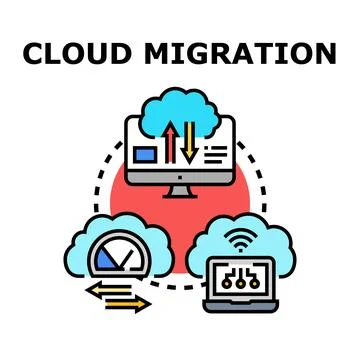 Cloud migration process transferring data between technologies イラスト素材