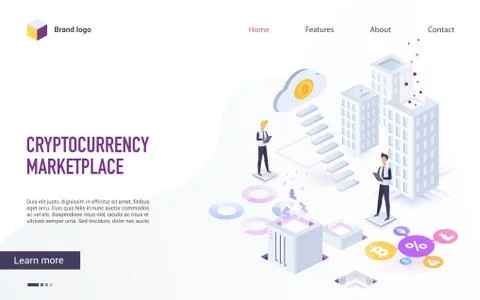 Cloud mining and blockchain service website design layout. Crypto currency Stock Illustration