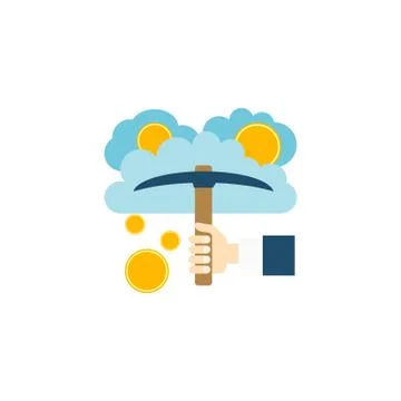 Cloud Mining Concept Flat Vector Icon Stock Illustration