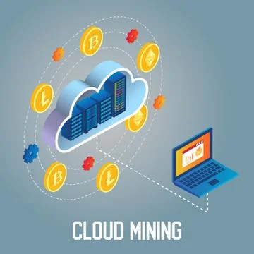 Cloud mining concept vector isometric illustration Stock Illustration
